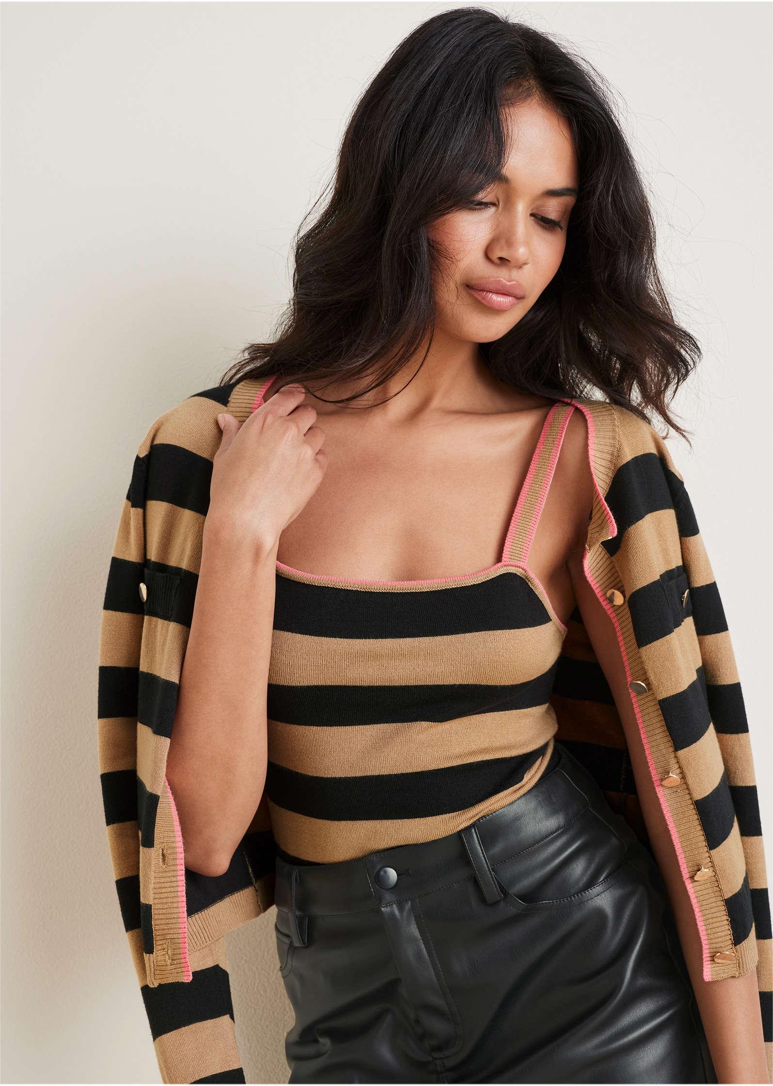 Stripe Cardigan Set - Black & Tan product image