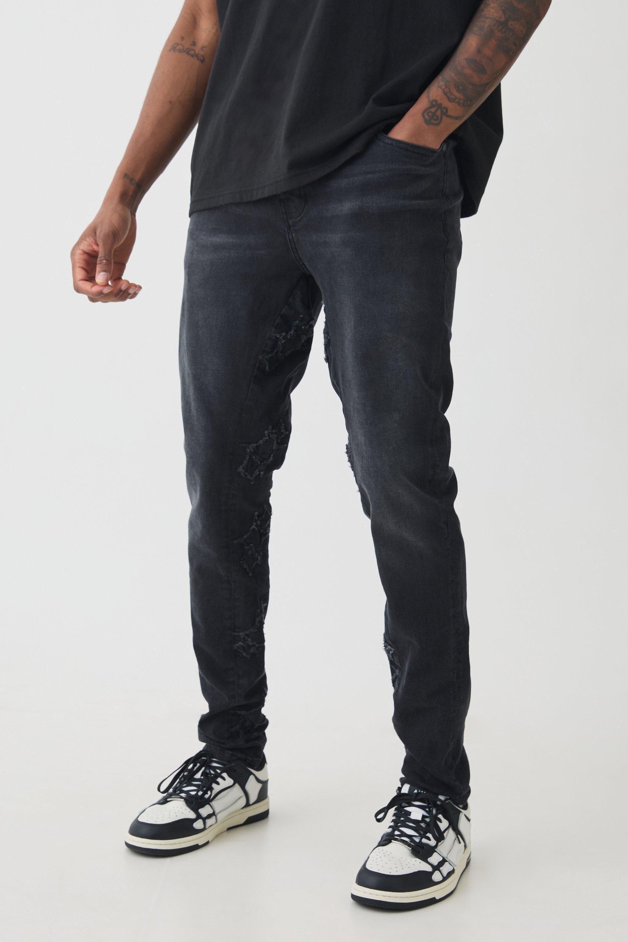 Tall Skinny Stretch Applique Gusset Jeans | boohooMAN USA Product Image