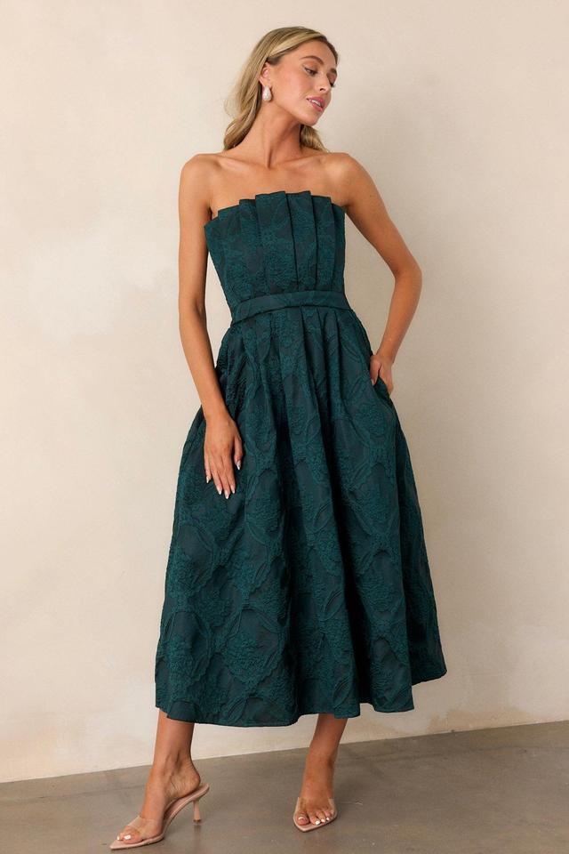 Moonstone Dreams Hunter Green Floral Jacquard Midi Dress Product Image