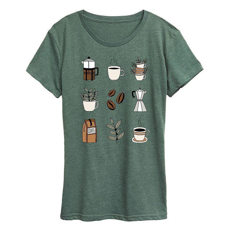 Womens Coffee Grid Graphic Tee Grey Green Product Image