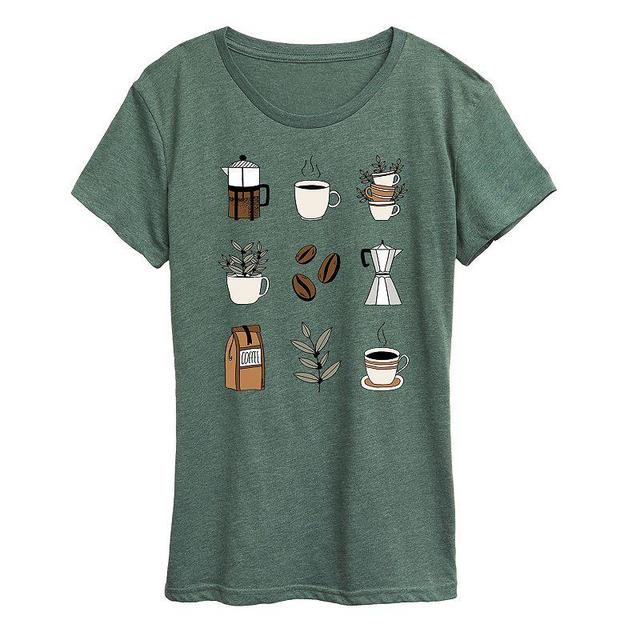 Womens Coffee Grid Graphic Tee Grey Green Product Image