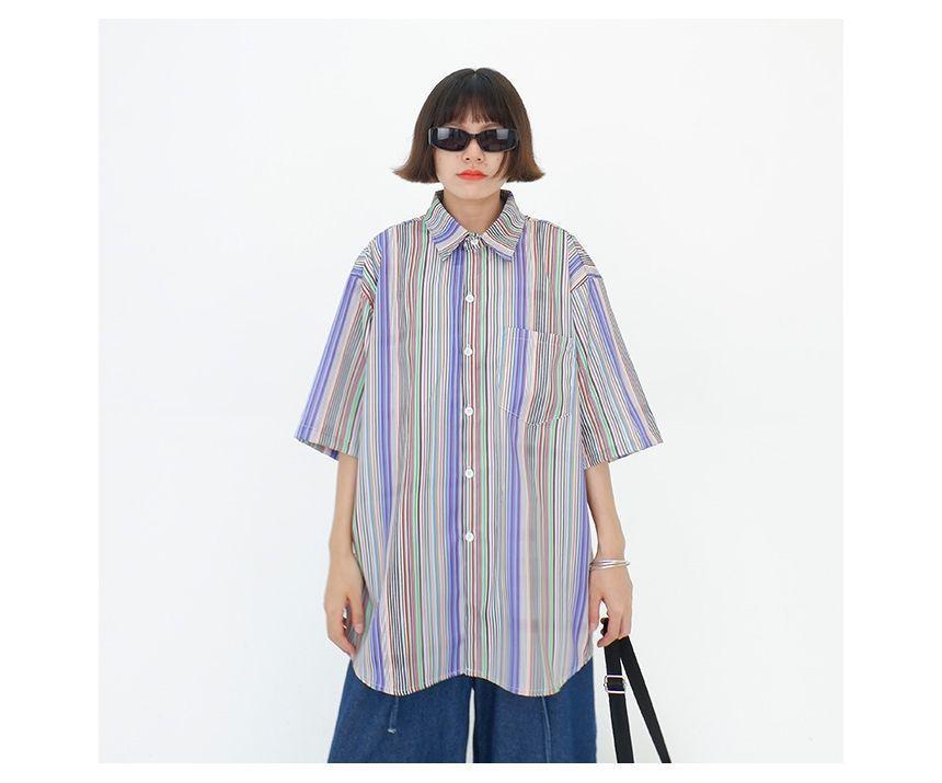 Short-Sleeve Striped Button-Up Shirt Product Image