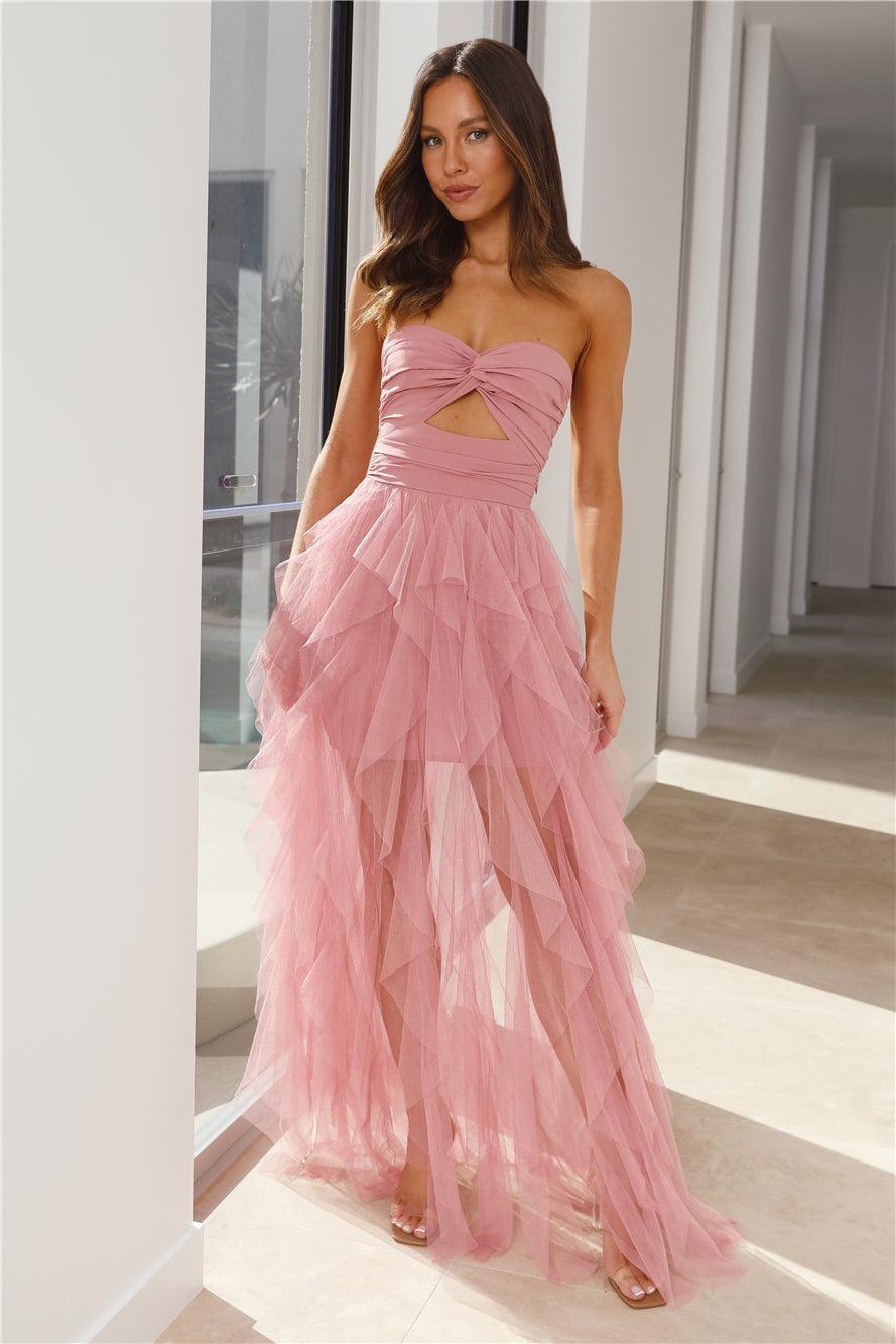 In Her Fairytale Tulle Strapless Maxi Dress Pink Product Image