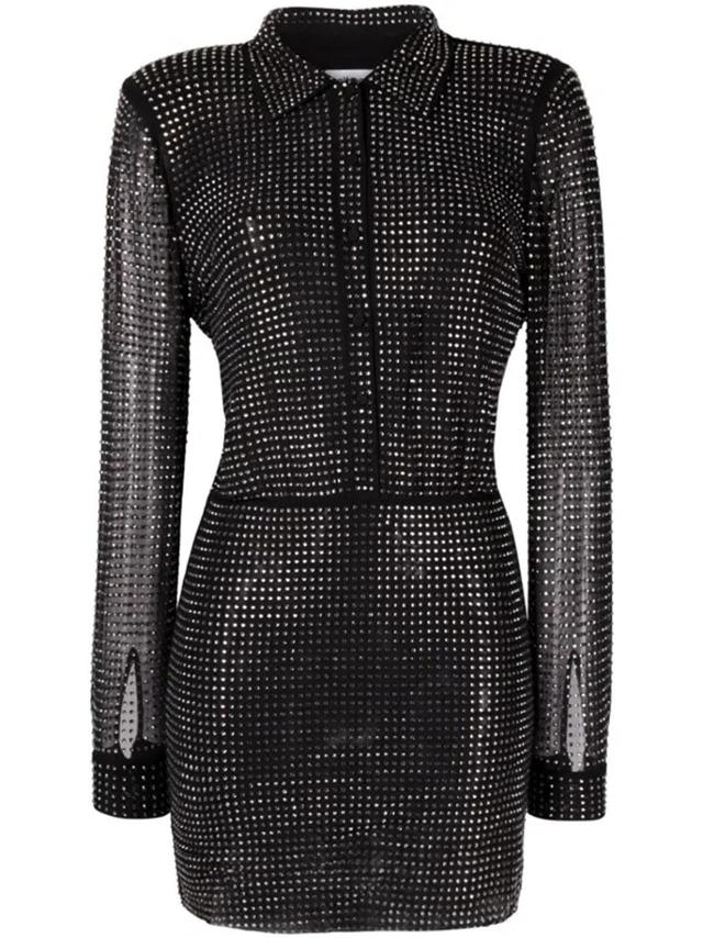 Rhinestone-embellished Shirt Dress In Black   Product Image