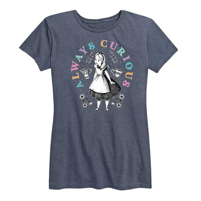 Disneys Alice in Wonderland Womens Always Curious Graphic Tee, Girls Blue Product Image