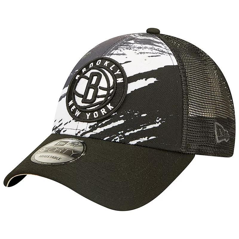 Mens New Era Brooklyn Nets Marble 9FORTY Trucker Snapback Hat Product Image