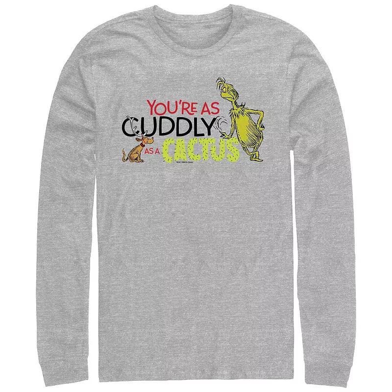 Big & Tall Dr. Seuss Grinch Cuddly As A Cactus Long Sleeve Graphic Tee, Mens Athletic Grey Product Image