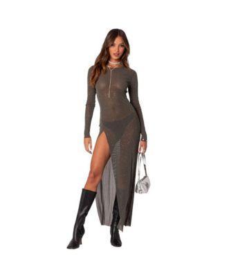 Womens Shiny Mesh Maxi Slit Dress Product Image