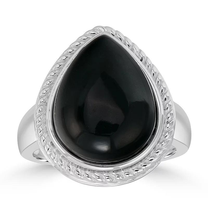 Gemistry Sterling Silver Black Jade Tear Drop Ring, Womens Product Image