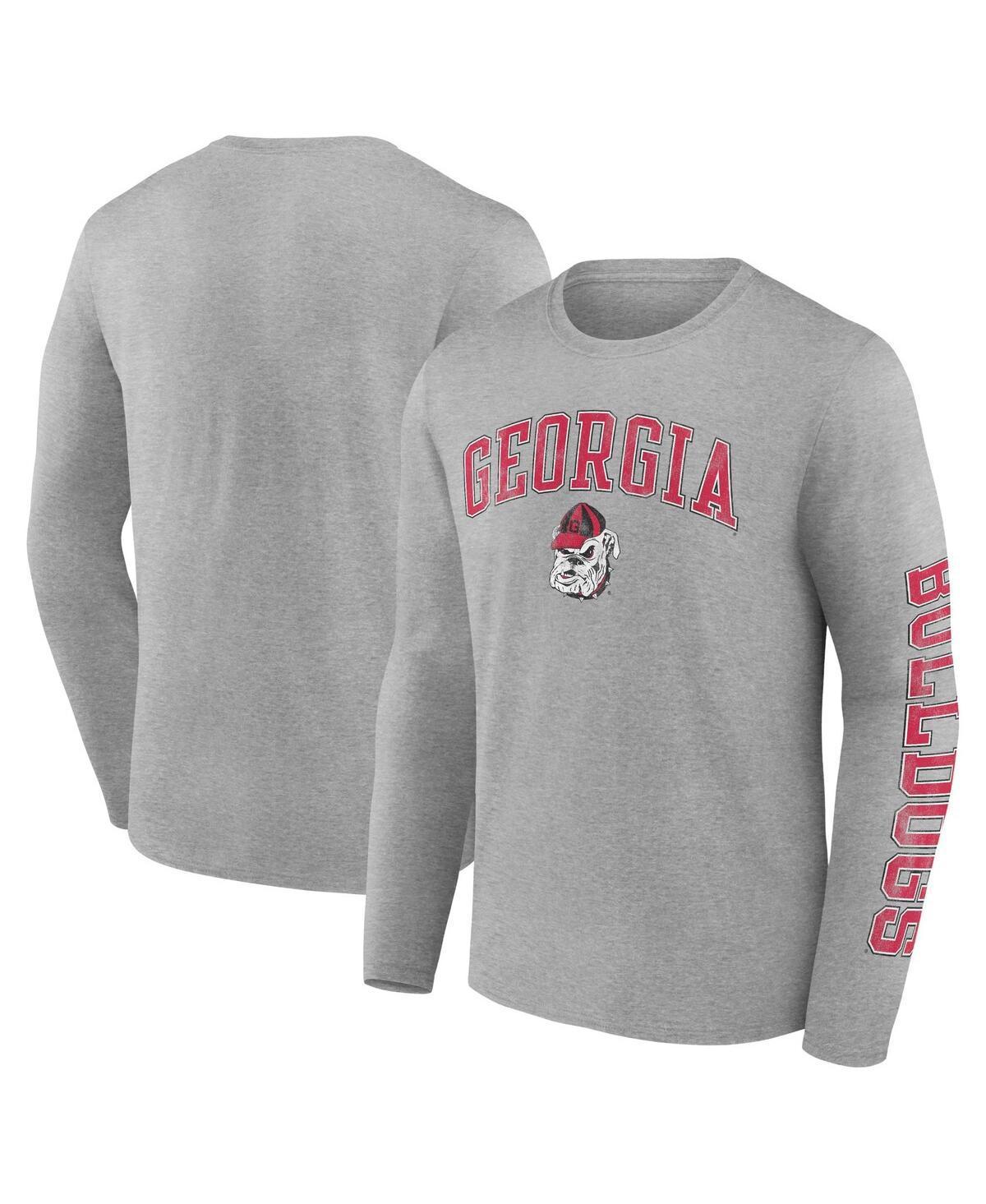 Mens Fanatics Heather Gray Georgia Bulldogs Distressed Arch Over Logo Long Sleeve T-shirt Product Image