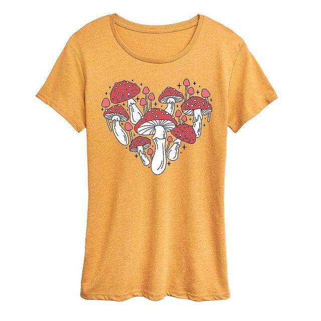 Womens Mushroom Heart Graphic Tee, Girls Grey Yellow Product Image