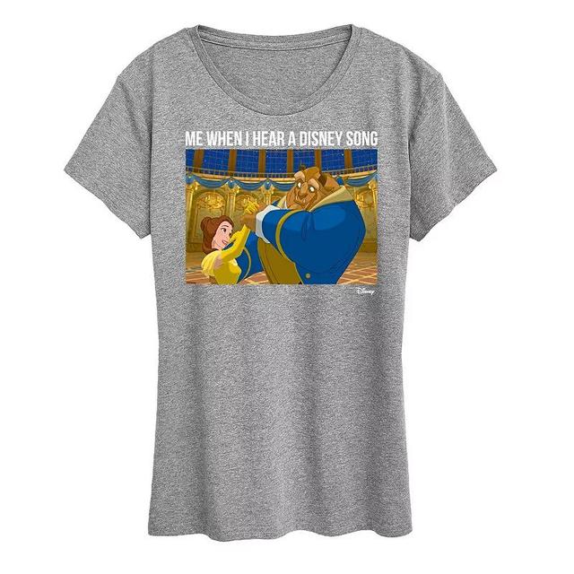 Disneys Beauty and the Beast Womens When I Hear Disney Song Meme Graphic Tee Grey Gray Product Image