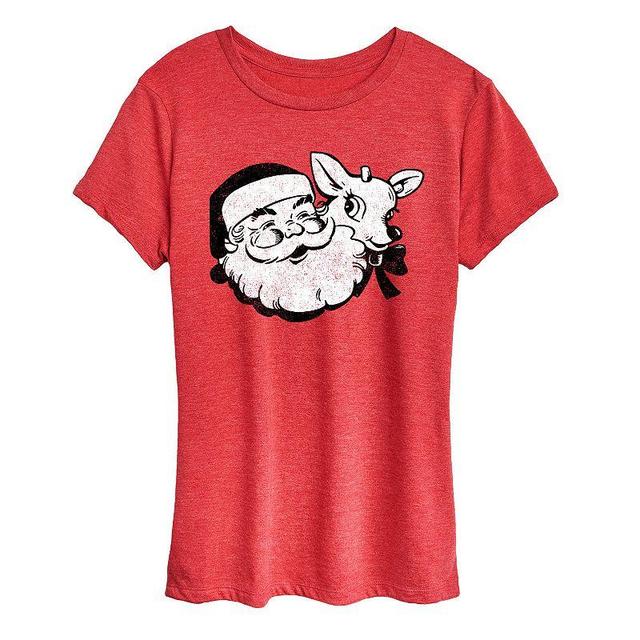 Womens Santa And Reindeer Graphic Tee, Girls Grey Red Product Image