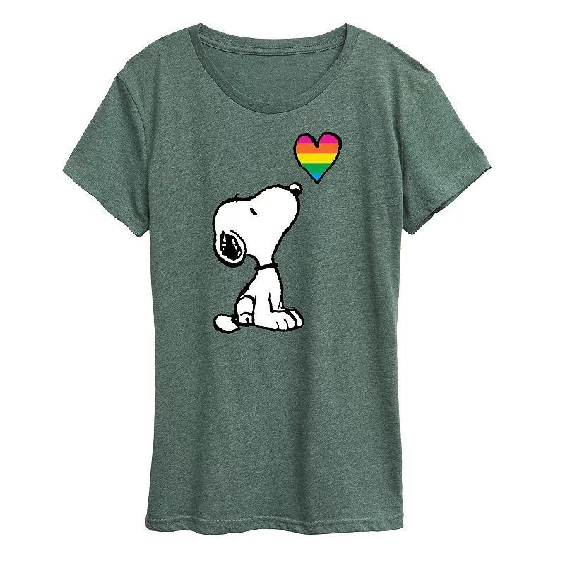 Hybrid Peanuts Womens Tee Shirts HEATHER Juniper Peanuts Snoopy Rainbow Heart Graphic Tee - Women & Plus Product Image