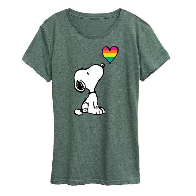 Womens Peanuts Snoopy Rainbow Heart Graphic Tee Grey Green Product Image