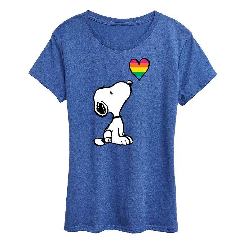 Womens Peanuts Snoopy Rainbow Heart Graphic Tee Product Image