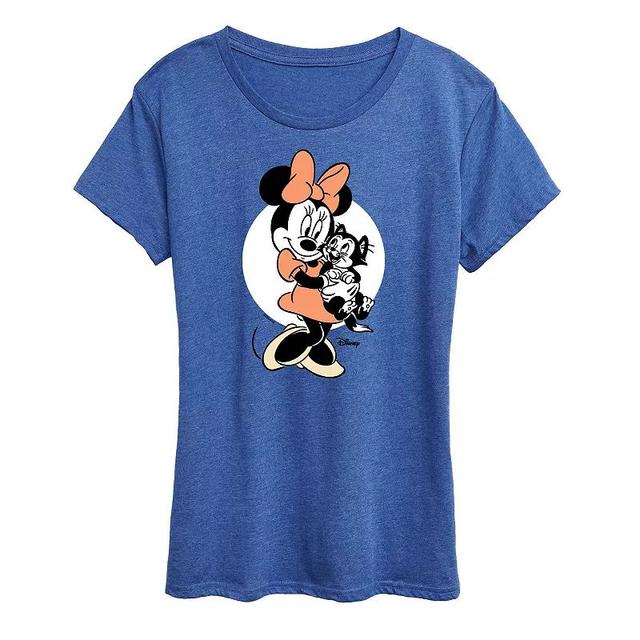 Disneys Minnie Mouse & Figaro Womens Graphic Tee, Girls Grey Royal Blue Product Image