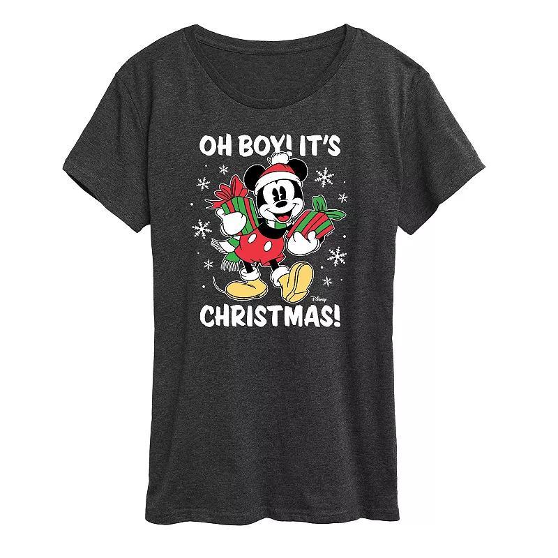 Disneys Mickey Mouse Womens Oh Boy Its Christmas Graphic Tee, Girls Heather Grey Product Image