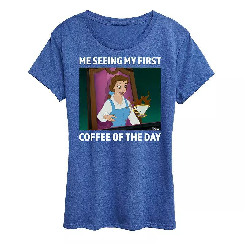 Disney Princess Belle Womens First Coffee Of The Day Meme Graphic Tee Product Image