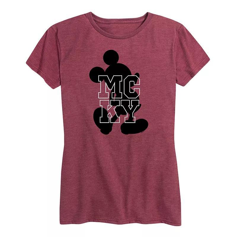 Disneys Mickey Mouse Womens Silhouette Graphic Tee Grey Dark Red Product Image