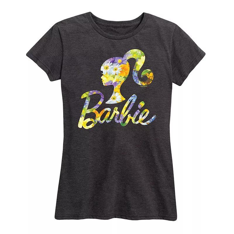 Womens Barbie Logo Spring Bouquet Graphic Tee Grey Green Product Image