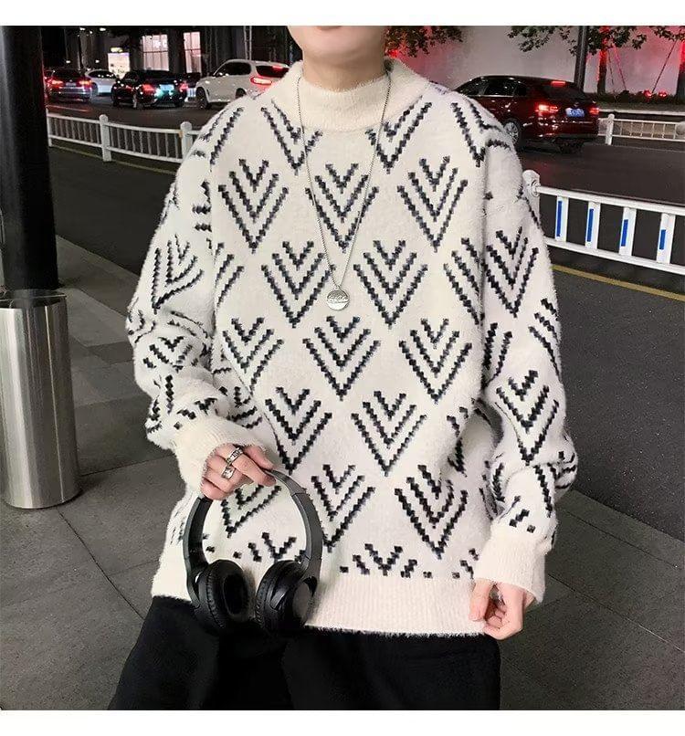 Mock Neck Patterned Sweater Product Image