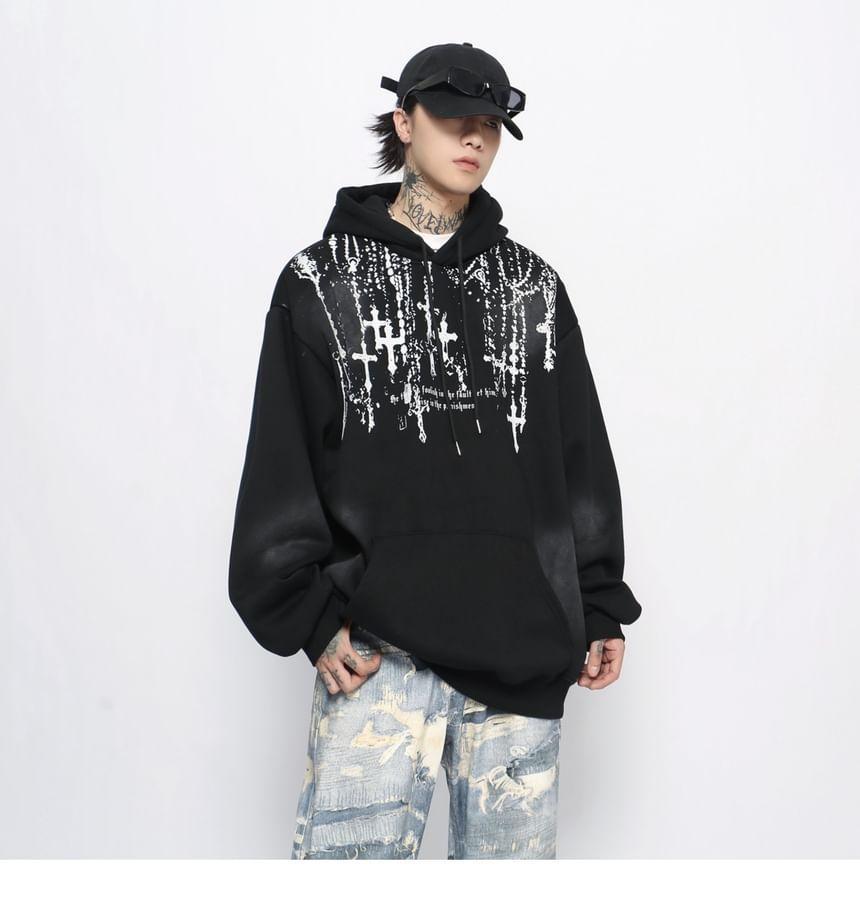 Cross Print Oversized Hoodie Product Image