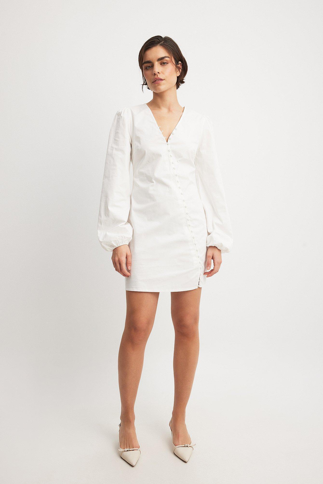 Asymmetric Buttoned Long Sleeve Mini Dress Product Image