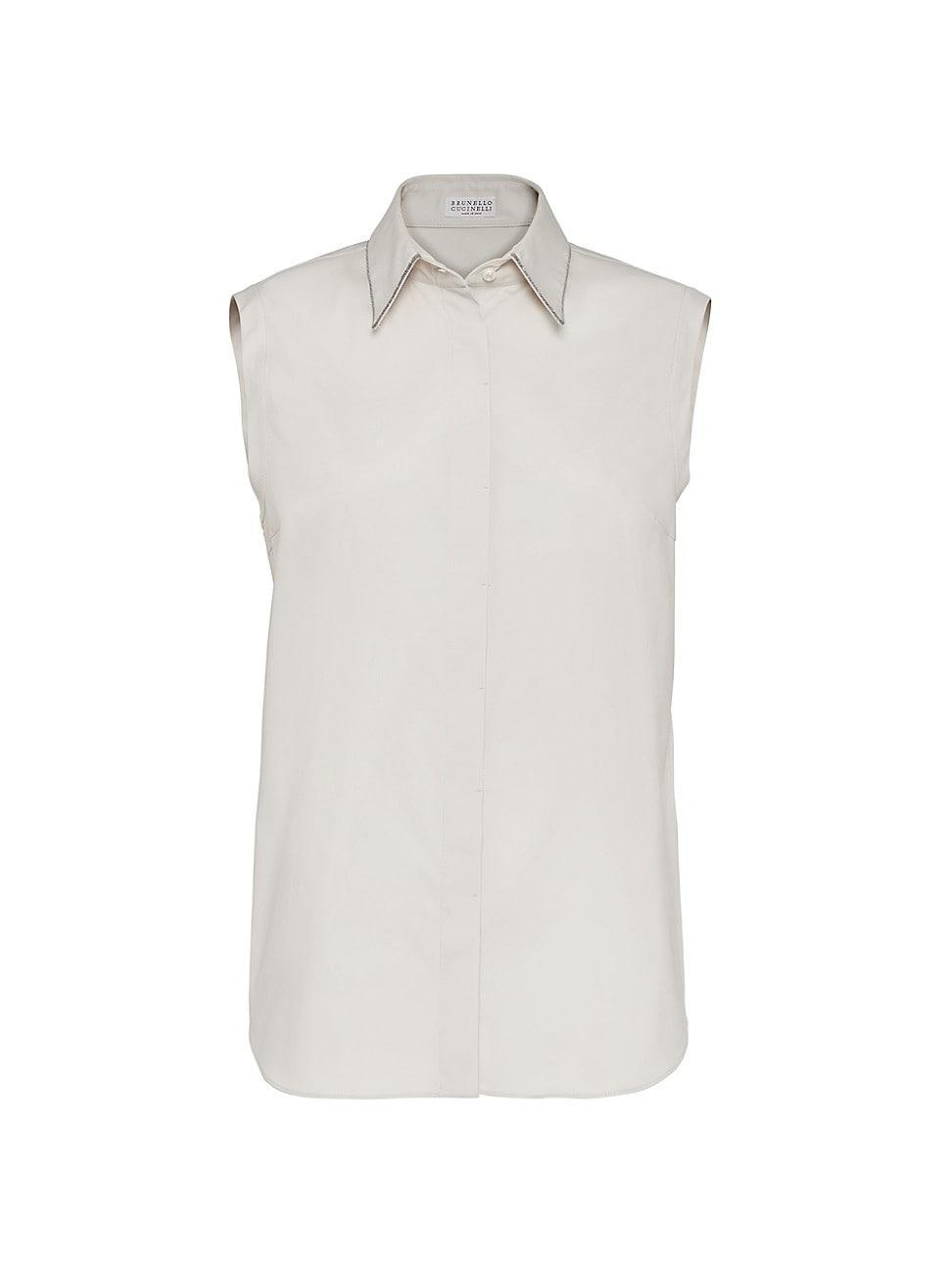 Womens Stretch Cotton Poplin Sleeveless Shirt With Shiny Trim Product Image