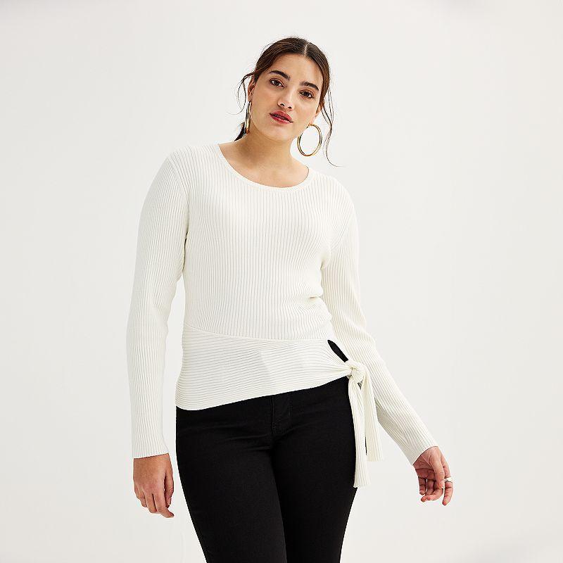 Womens INTEMPO Tie Front Rib Sweater product image