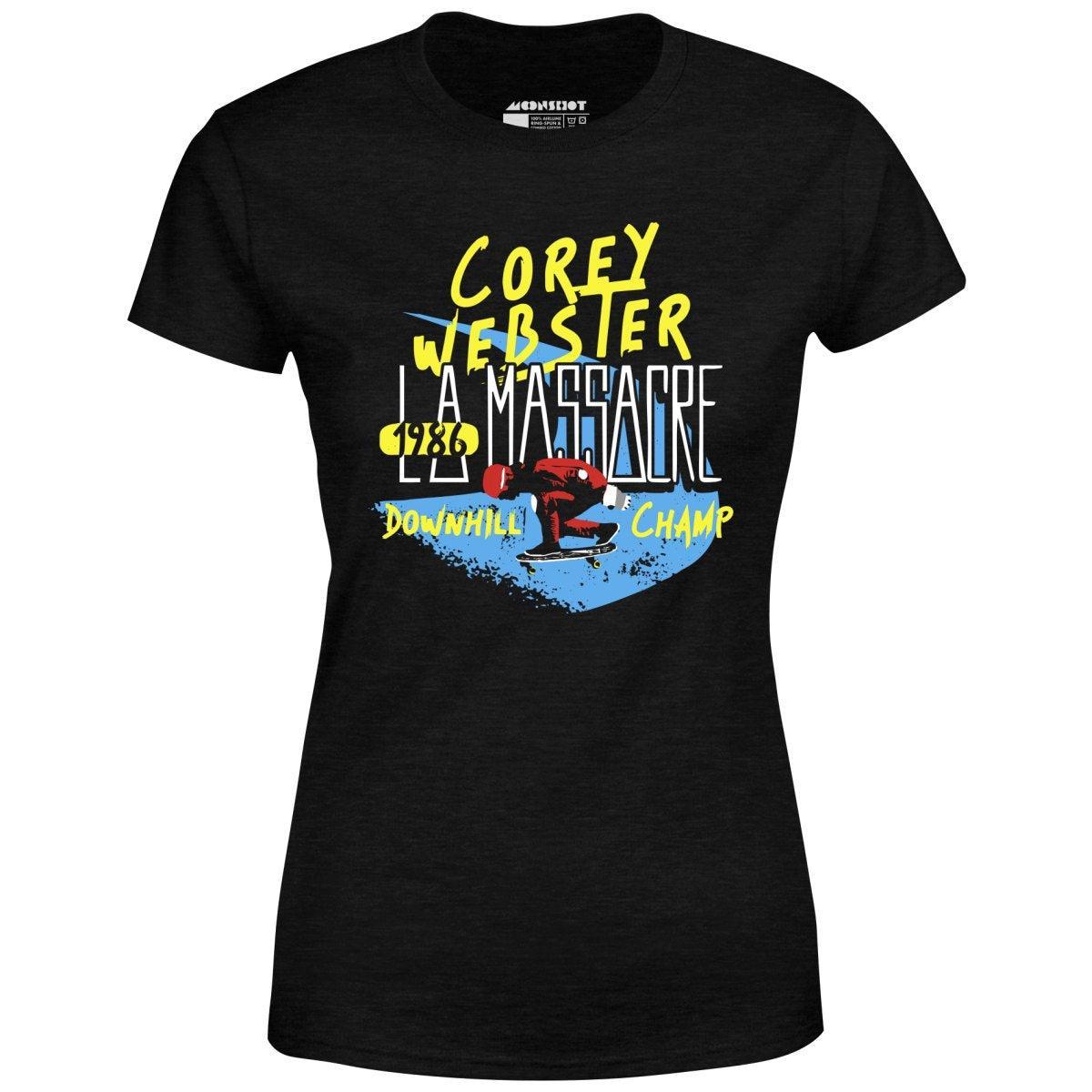 Corey Webster 1986 LA Massacre Downhill Champ - Women's T-Shirt Female Product Image