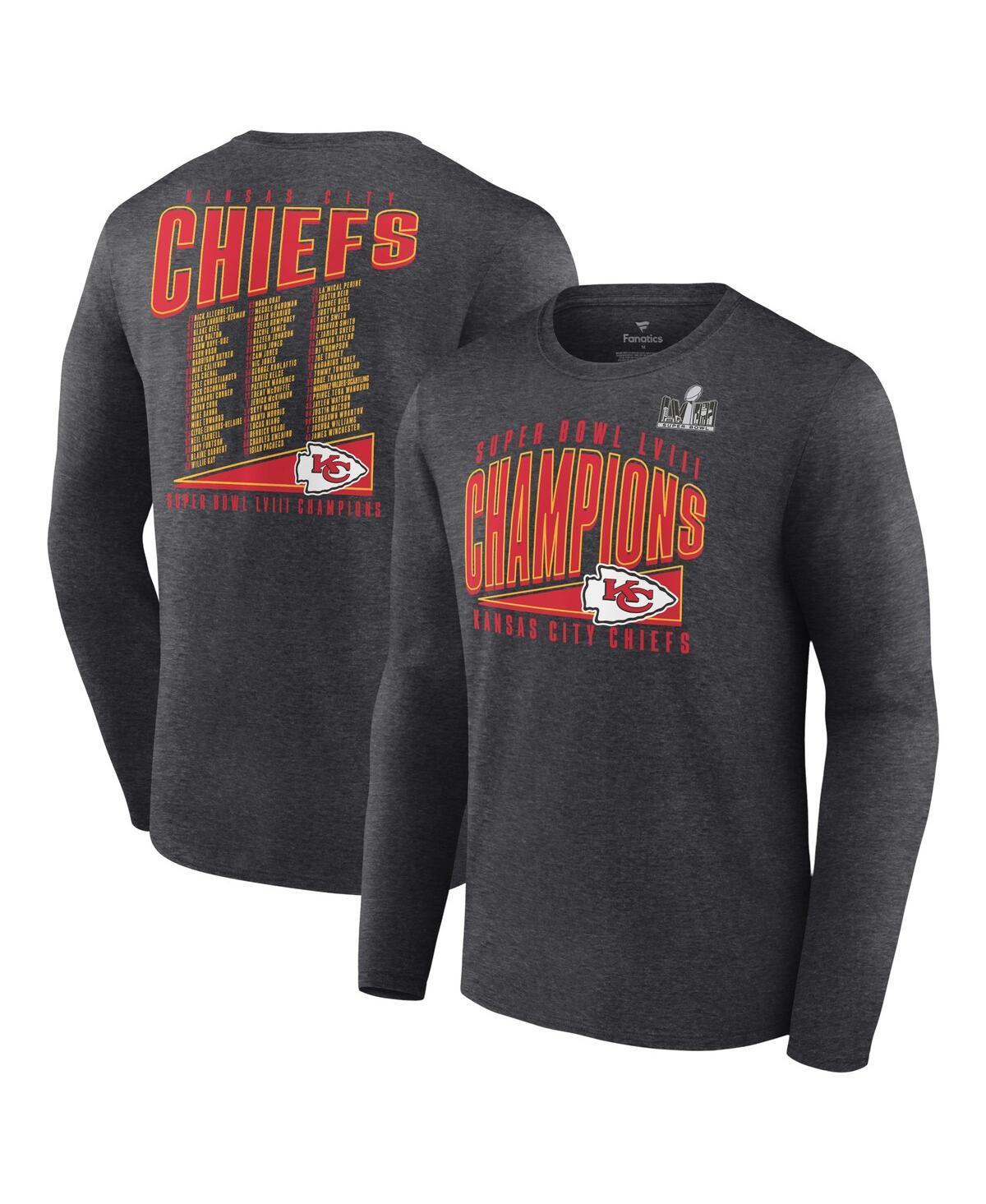 Mens Fanatics Heather Charcoal Kansas City Chiefs Super Bowl Lviii Champions Roster Best Teammates Long Sleeve T-shirt Product Image