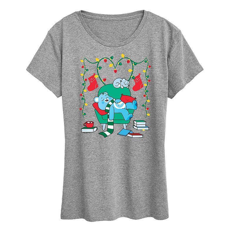 Womens Care Bears Cozy Christmas Graphic Tee, Girls Heather Grey Product Image