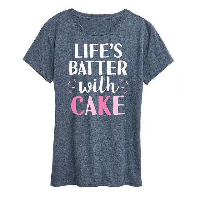 Womens Lifes Batter With Cake Graphic Tee Grey Blue Product Image