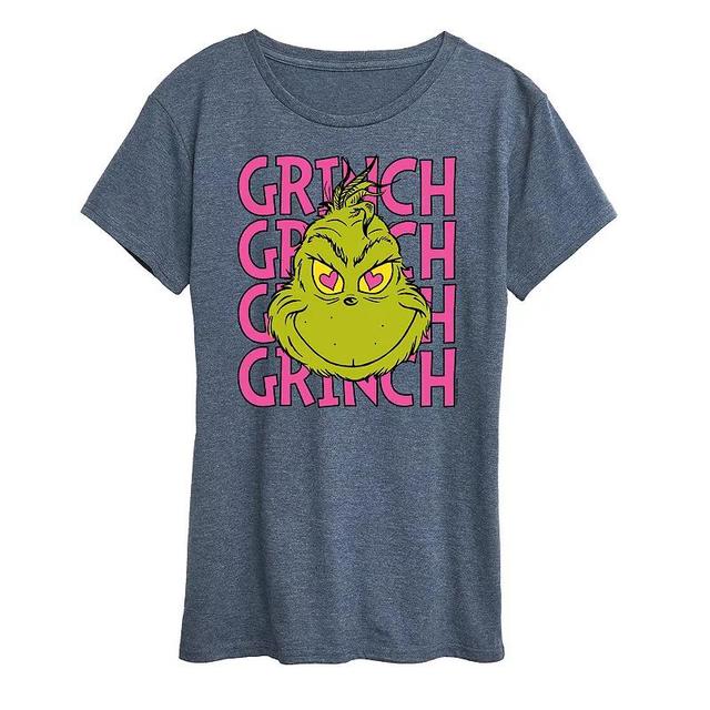 Womens Grinch Stacked Graphic Tee Grey Blue Product Image