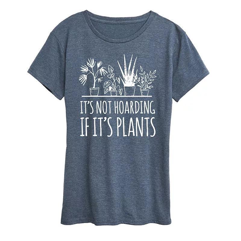 Womens Its Not Hoarding If Plants Graphic Tee Grey Blue Product Image