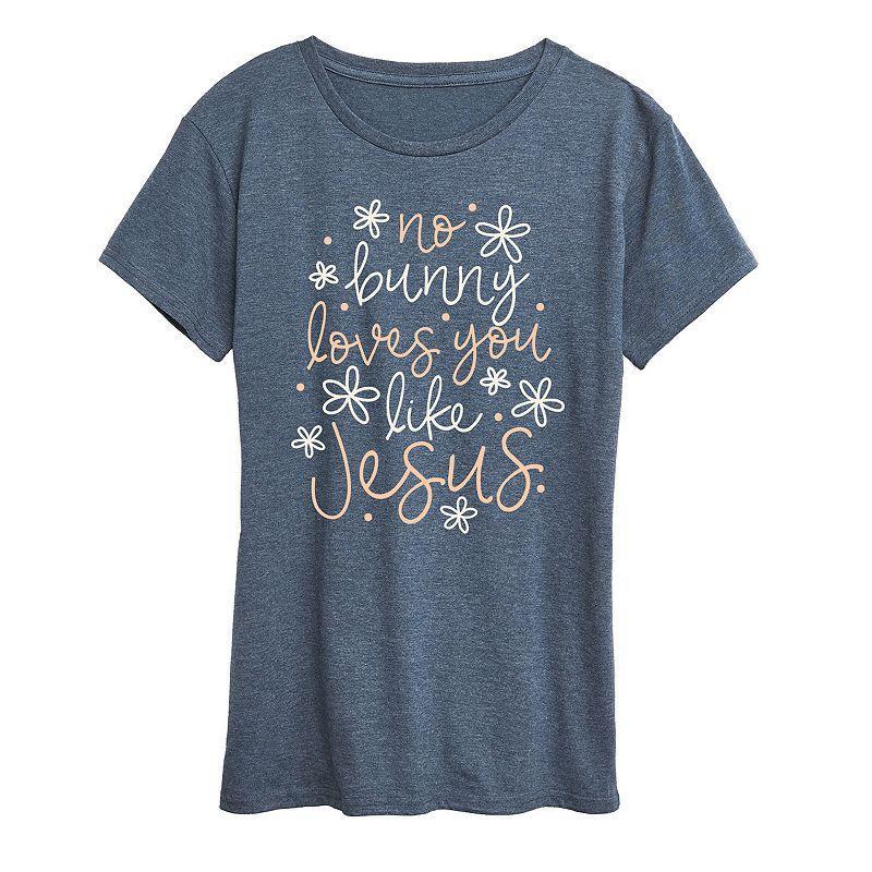 Womens No Bunny Loves You Like Jesus Graphic Tee, Girls Grey Juniper Product Image