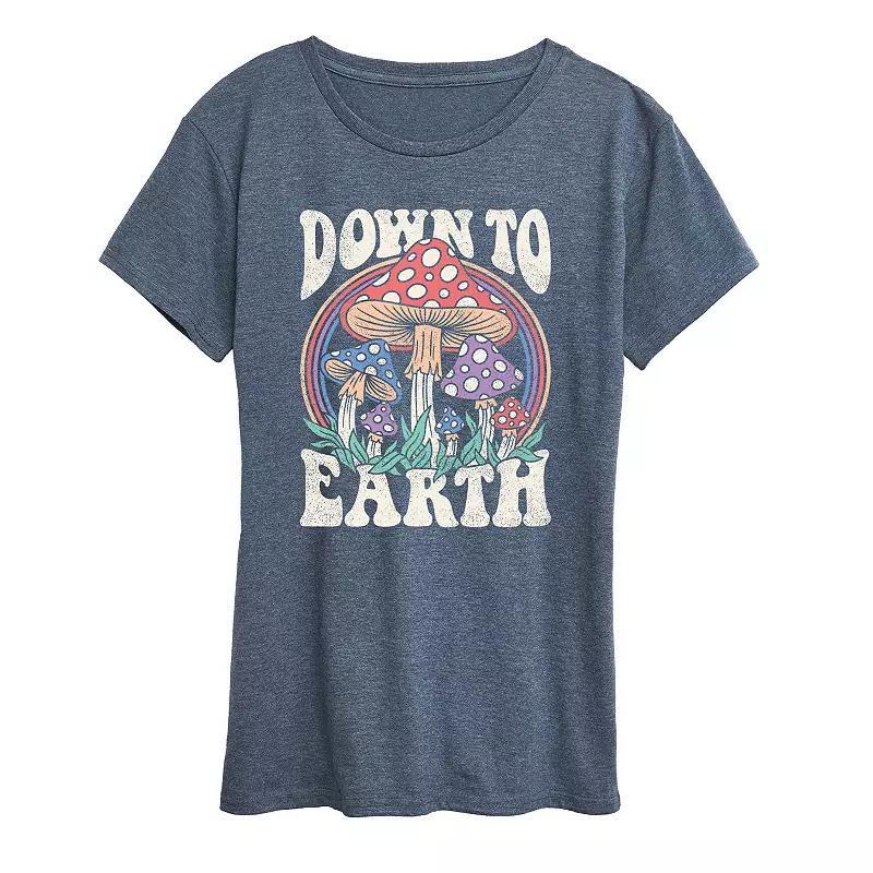 Womens Down To Earth Mushrooms Graphic Tee, Girls Grey Blue Product Image