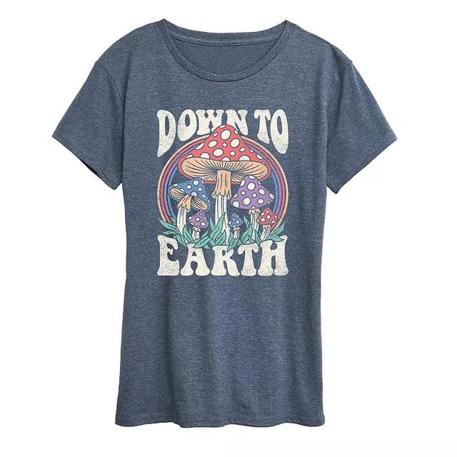 Plus Down To Earth Mushrooms Graphic Tee, Womens Grey Blue Product Image