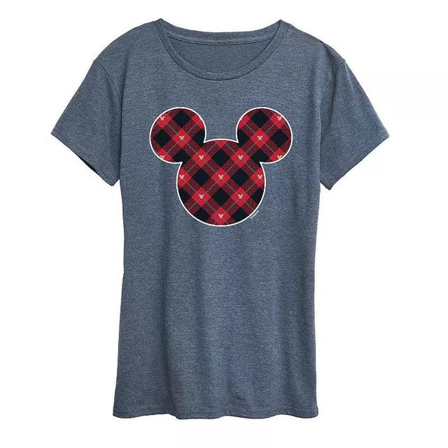 Disneys Mickey Mouse Womens Plaid Silhouette Graphic Tee, Girls Grey Gray Product Image