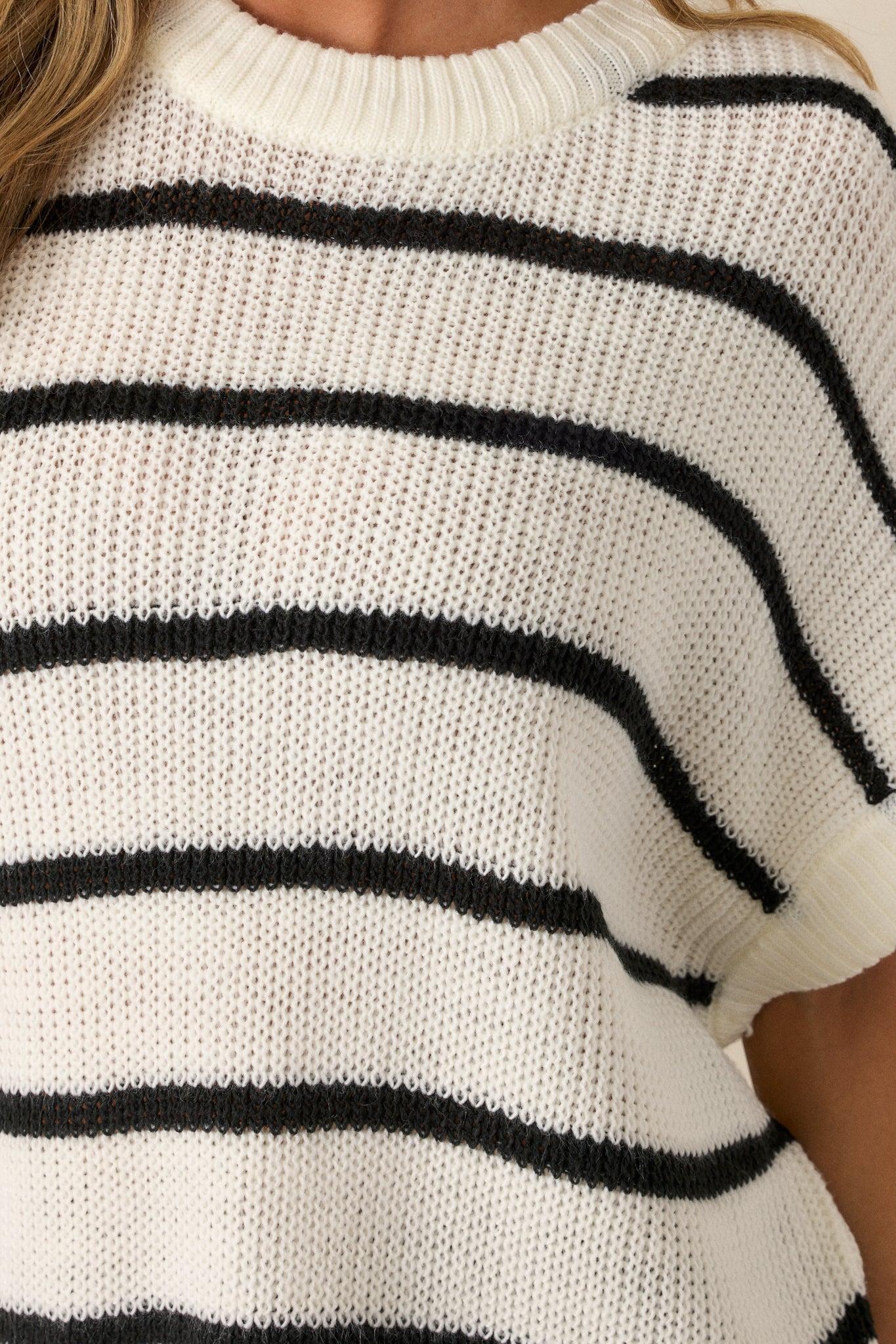 Where You Belong White & Black Stripe Short Sleeve Sweater Top Product Image