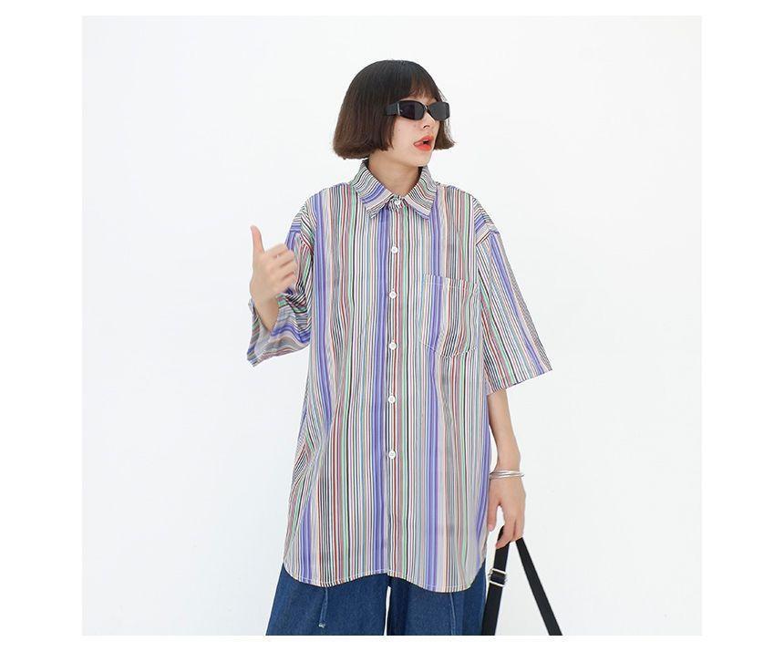 Short-Sleeve Striped Button-Up Shirt Product Image