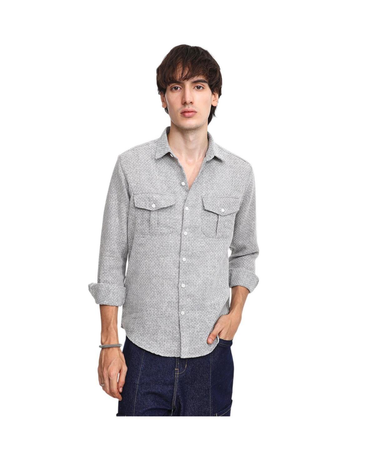 Campus Sutra Mens Ash Grey & Ivory White Basket-Weave Shirt Product Image