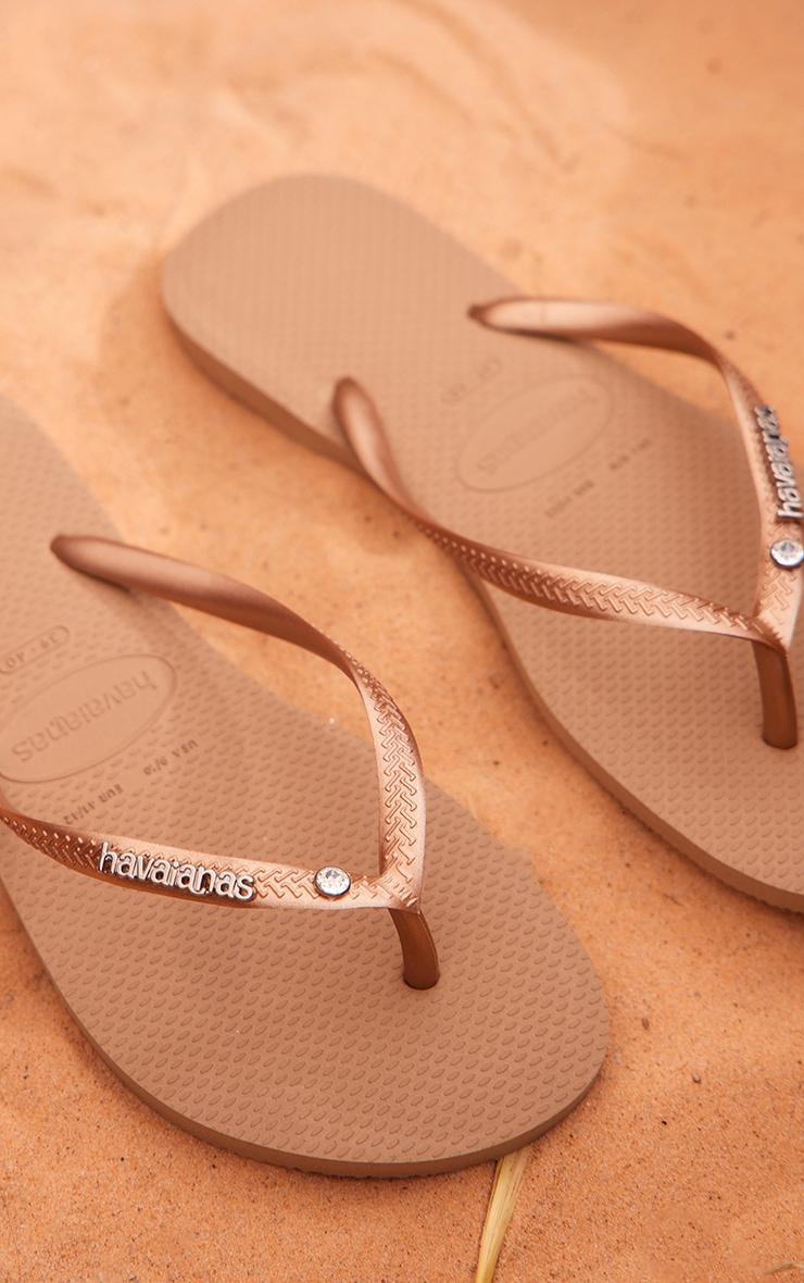 Rose Havaianas Slim Crystal Logo Flip Flops Product Image