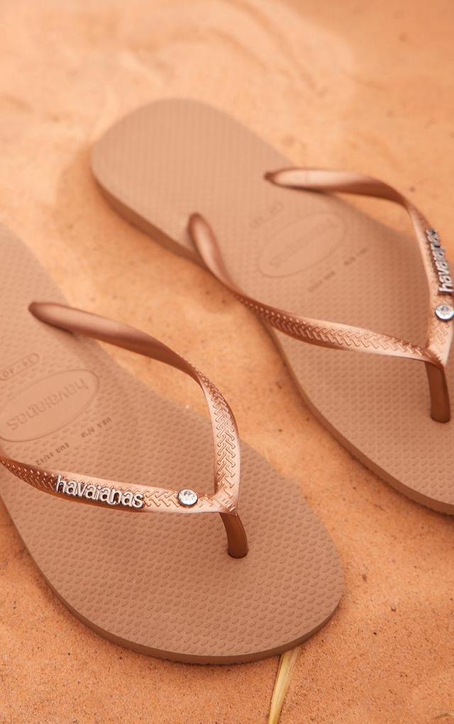 Rose Havaianas Slim Crystal Logo Flip Flops Product Image