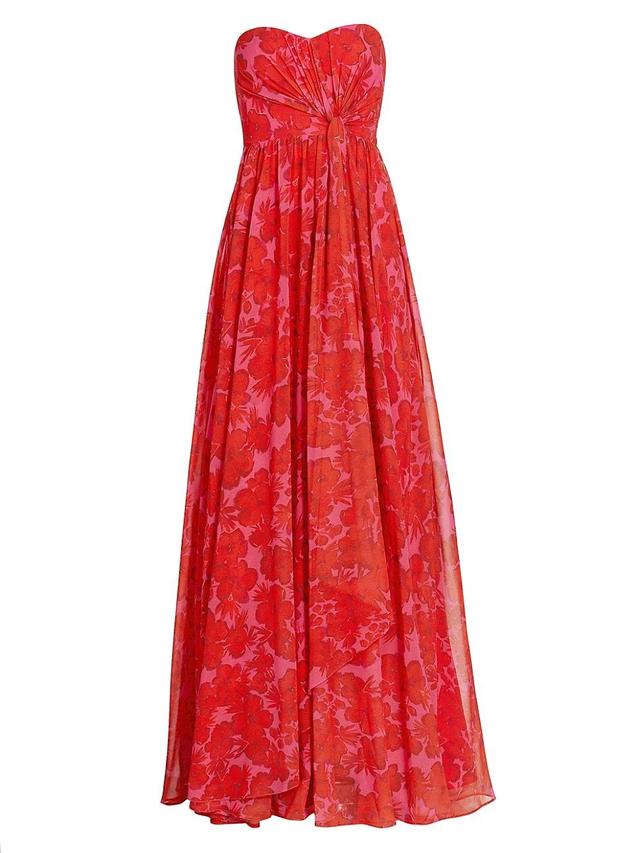 Womens Floral Draped Strapless Gown Product Image