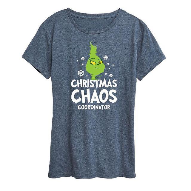 Womens Dr. Seuss Little Grinch Chaos Coordinator Graphic Tee, Girls Grey Heather Product Image