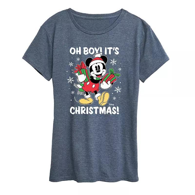 Disneys Mickey Mouse Womens Oh Boy Its Christmas Graphic Tee, Girls Heather Grey Product Image