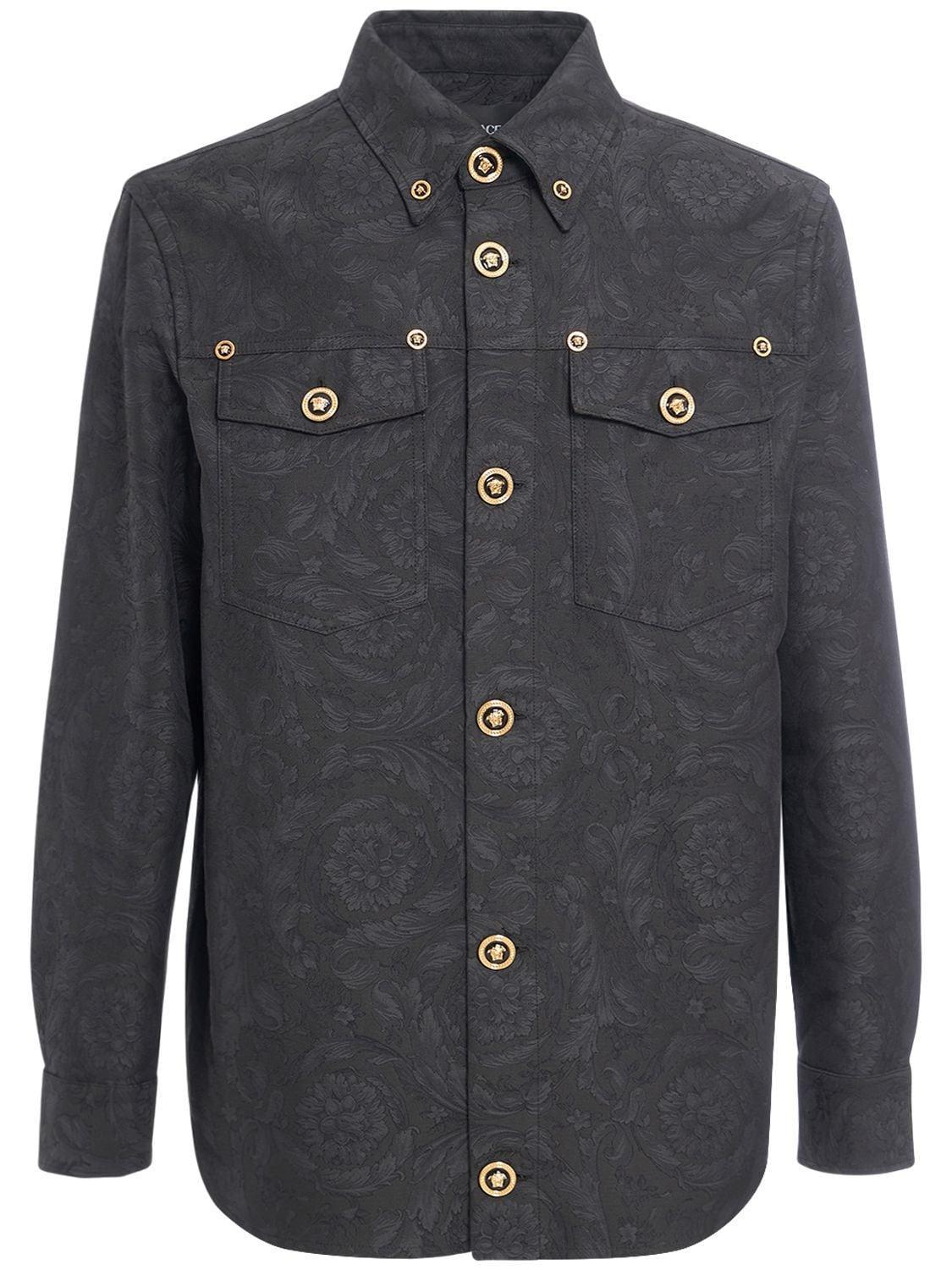 Barocco-jacquard Cotton Shirt Jacket In Black Product Image