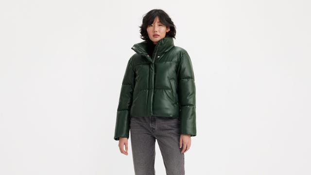 Faux Leather Puffer Jacket Product Image